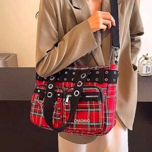 Source Unknown Red and Black Plaid Shoulder Bag